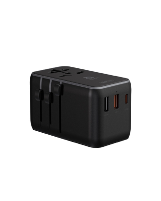OMNIA T70L Universal Travel Adapter with Built-In USB-C Cable 70W - Black