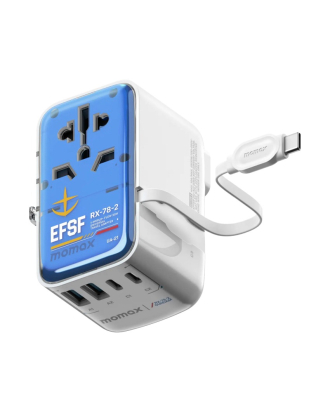 1-World+ Flow 4-Port Travel Charger With Built-In USB-C Cable 35W - Limited Edition