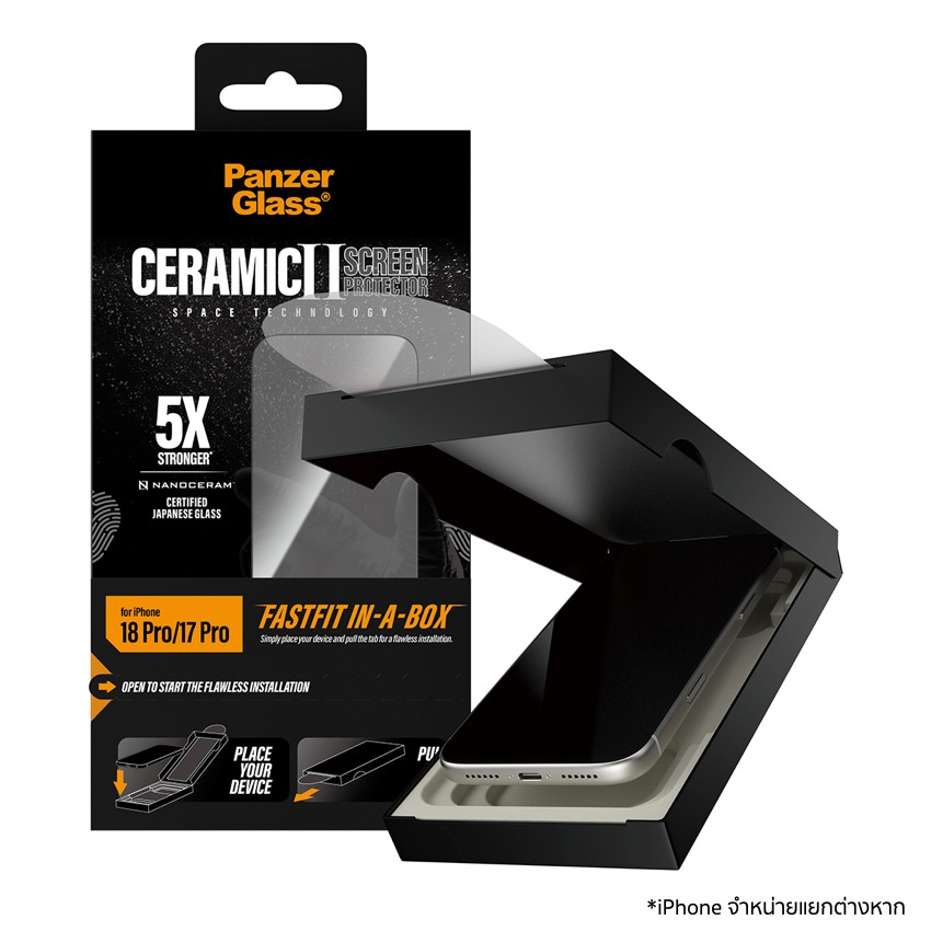 ฟิล์มกระจก Ceramic w.Fastfit in-a-box for iPhone 18 Pro มีอุปกรณ์ช่วยติดตั้ง EasyAligner แบรนด์ PANZERGLASS