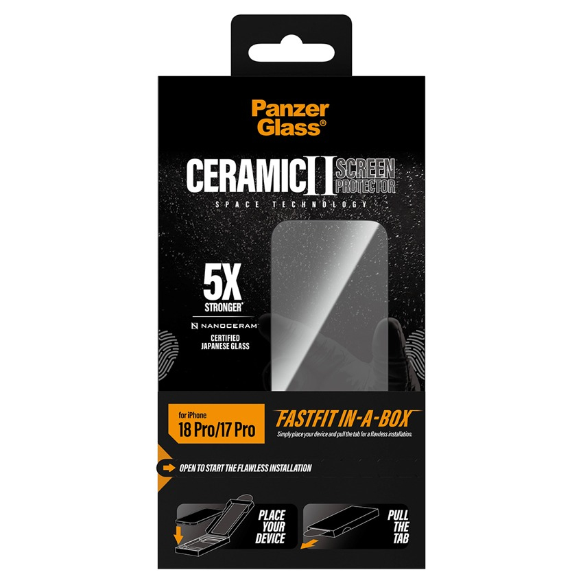 ฟิล์มกระจก Ceramic w.Fastfit in-a-box for iPhone 18 Pro กันรอยนิ้วมือ แบรนด์ PANZERGLASS