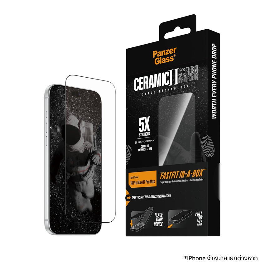 ฟิล์มกระจก Ceramic w.Fastfit in-a-box for iPhone 18 Pro Max ทนทาน แข็งแรง 5 เท่า แบรนด์ PANZERGLASS
