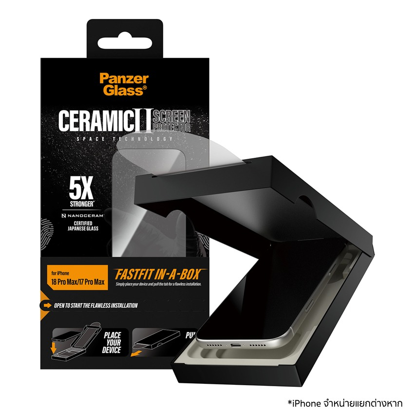 ฟิล์มกระจก Ceramic w.Fastfit in-a-box for iPhone 18 Pro Max มีอุปกรณ์ช่วยติดตั้ง EasyAligner แบรนด์ PANZERGLASS