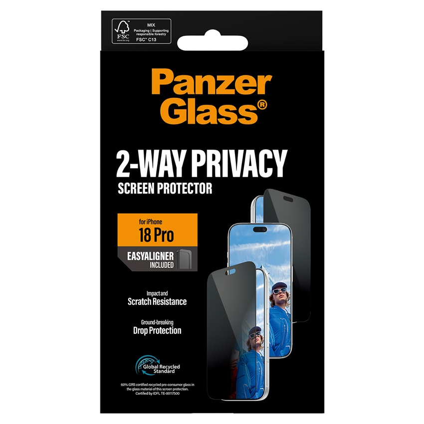 ฟิล์มส่วนตัว Ultra Wide Fit Privacy w.EasyAligner for iPhone 18 Pro กันกระแทก แบรนด์ PANZERGLASS