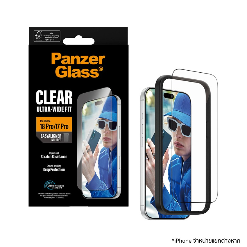 ฟิล์ม Ultra Wide Fit w.EasyAligner for iPhone 18 Pro มาพร้อมอุปกรณ์ช่วยติดตั้ง แบรนด์ PANZERGLASS